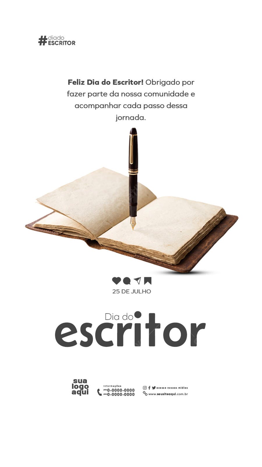 Post Instagram Dia do Escritor 25 de Julho PSD Editável