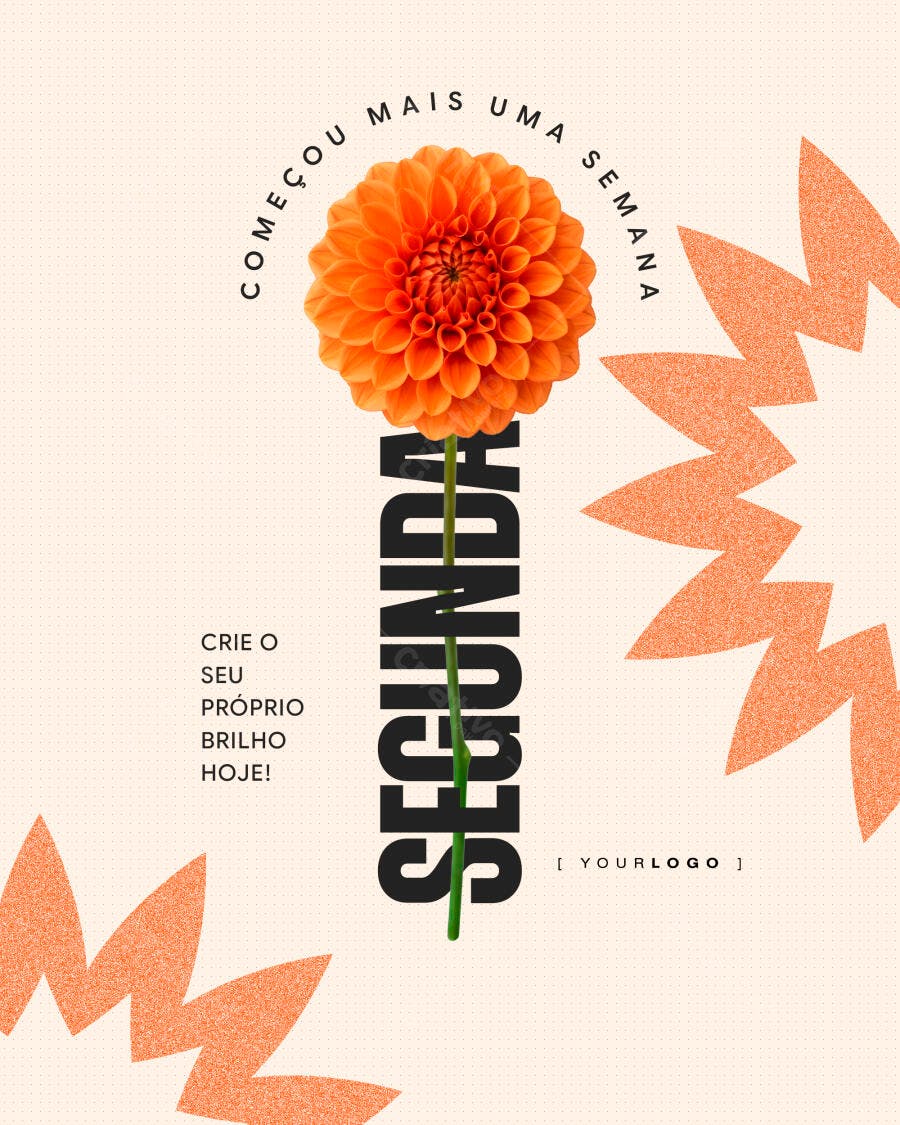 Post Instagram Segunda-feira Flor Laranja PSD Editável