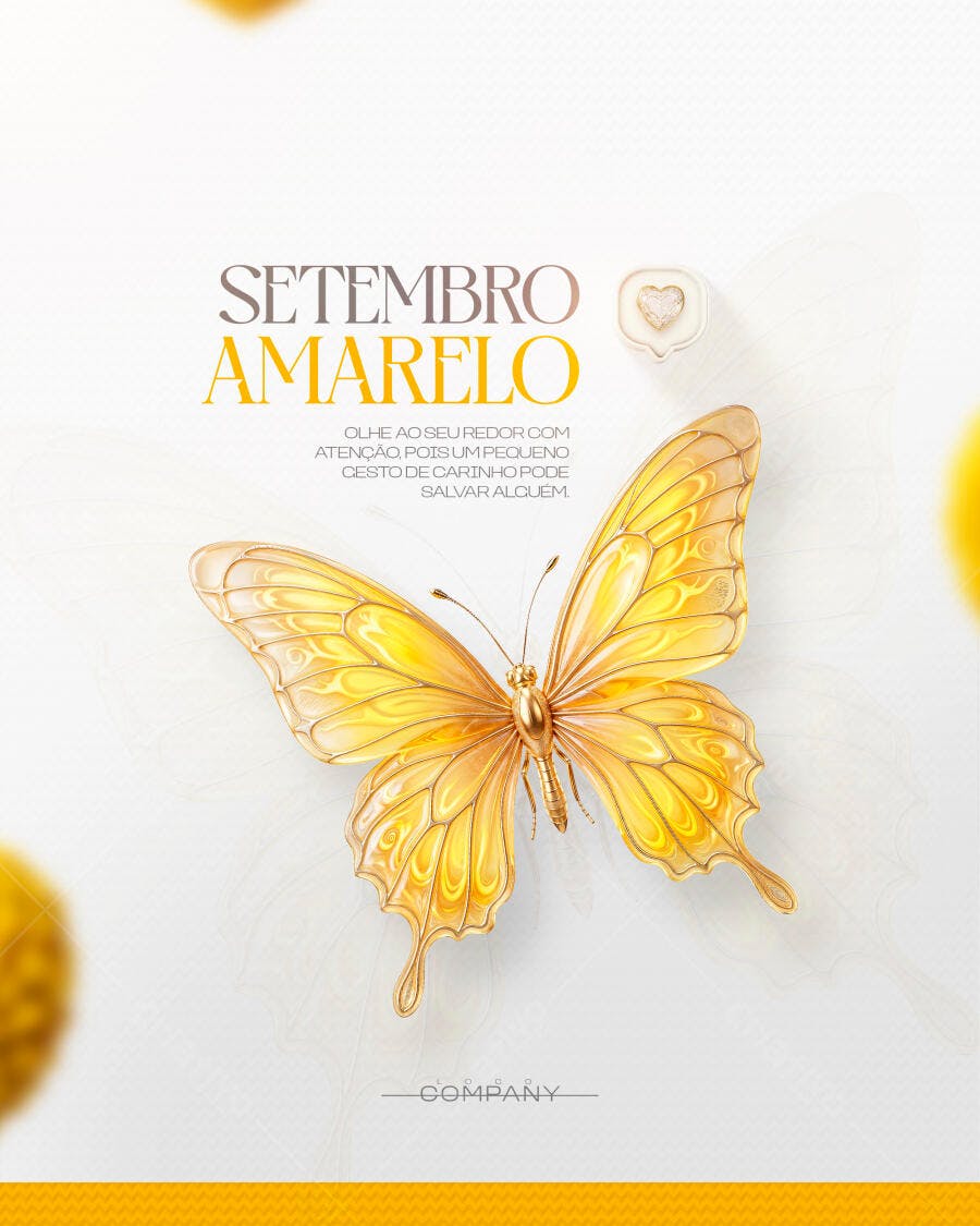 Post Instagram Setembro Amarelo Borboleta PSD Editável