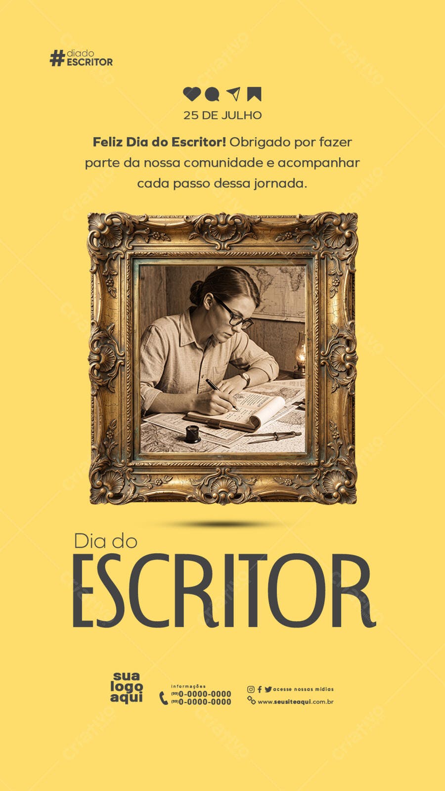 Story Instagram Dia do Escritor 25 de Julho PSD Editável