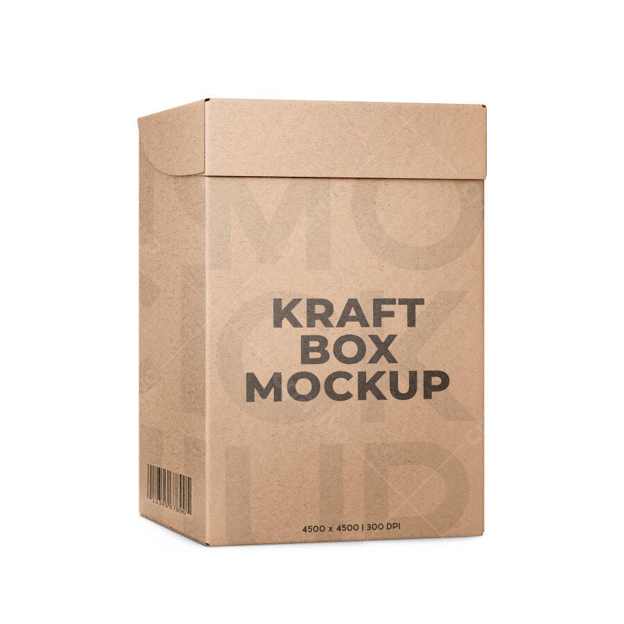 Mockup Caixa Produto Kraft Fundo Branco Editável
