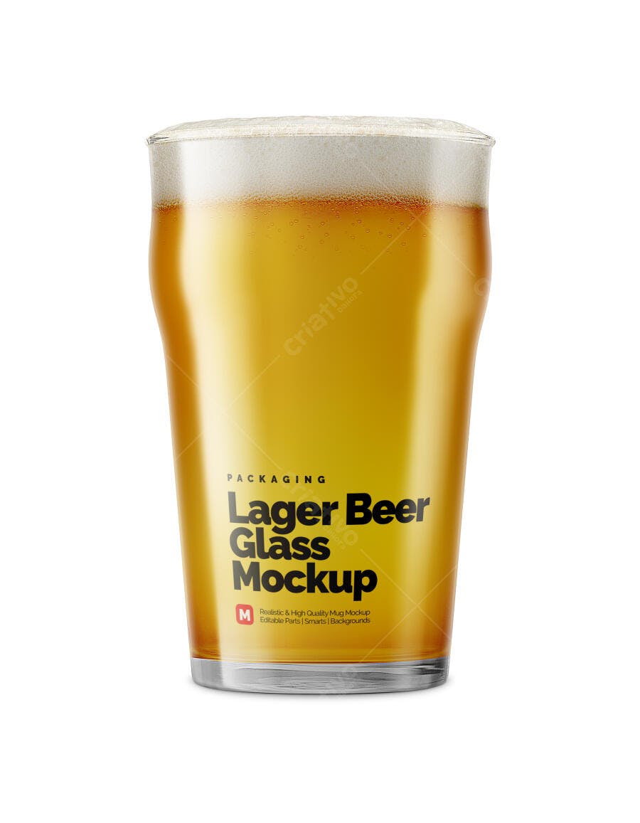 Mockup Copo Cerveja Lager Vidro Realista Fundo Branco Editável