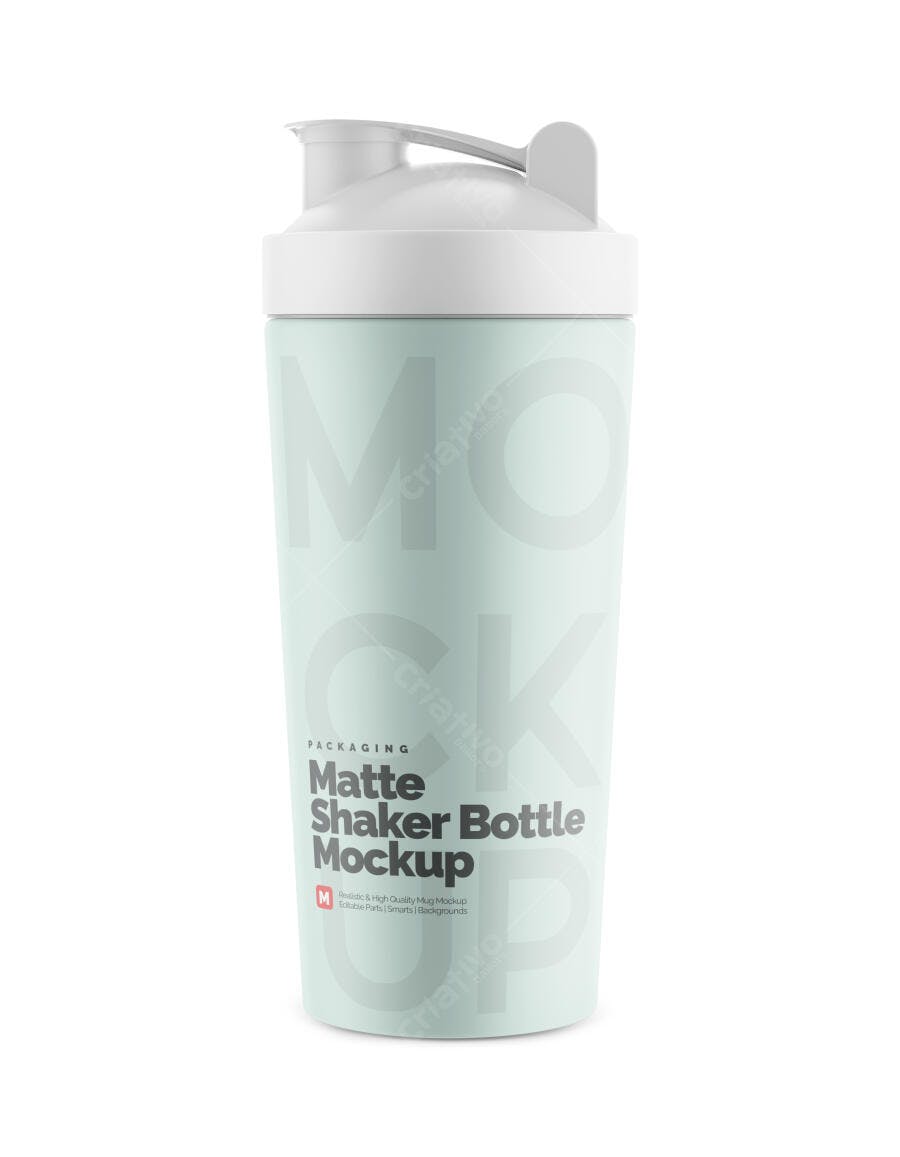 Mockup Garrafa Shaker Fitness Fosca Fundo Branco Editável