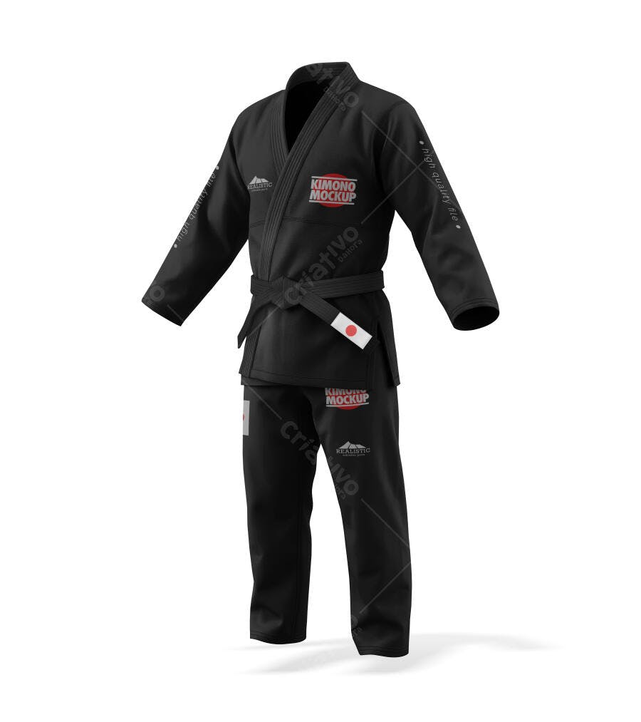 Mockup Kimono Jiu Jitsu Preto Perspectiva Frontal Editável