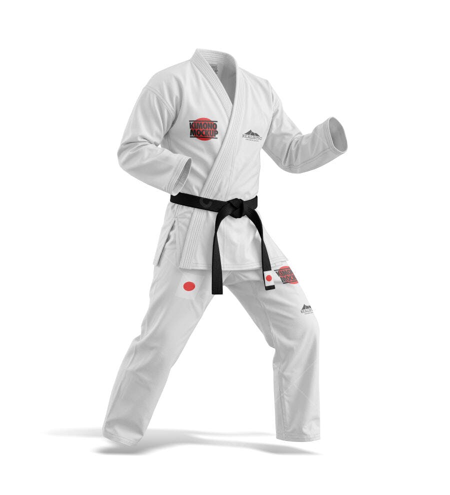 Mockup Kimono Karatê Branco Faixa Preta Editável