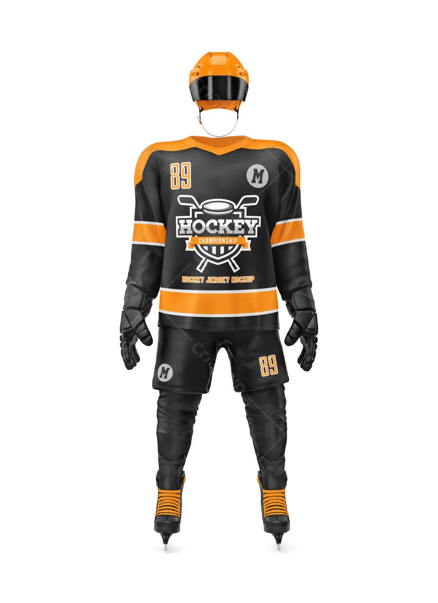 Mockup Uniforme Hóquei Completo Capacete Patins Editável