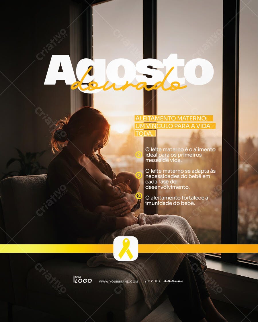 Post Instagram Agosto Dourado Aleitamento Materno PSD Editável