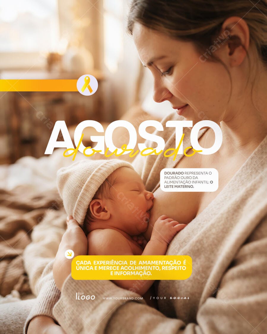 Post Instagram Agosto Dourado Amamentação PSD Editável