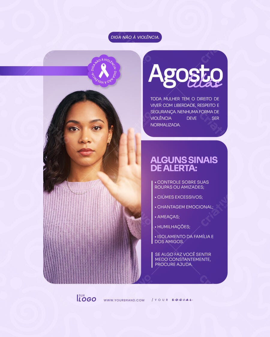 Post Instagram Agosto Lilás Conscientização PSD Editável