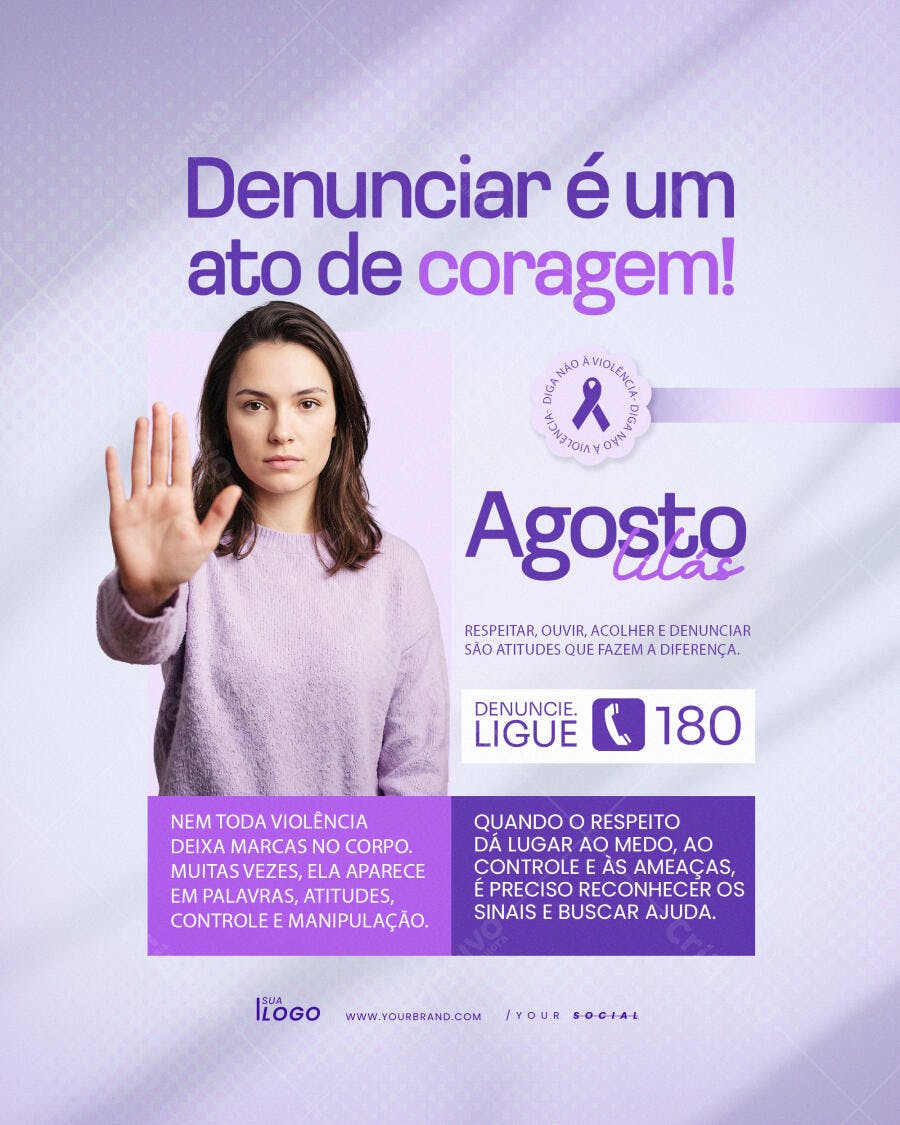 Post Instagram Agosto Lilás Violência Doméstica PSD Editável