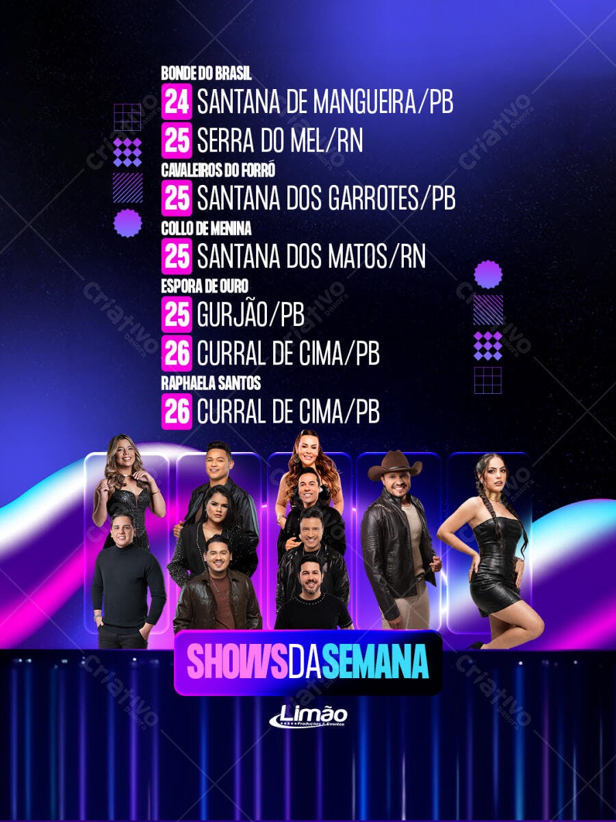 Post Shows da Semana Eventos Forró PSD Editável
