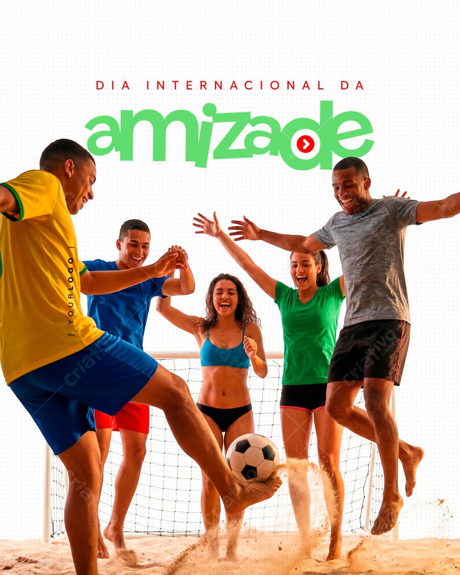 Post Instagram Dia da Amizade Futebol Praia PSD Editável