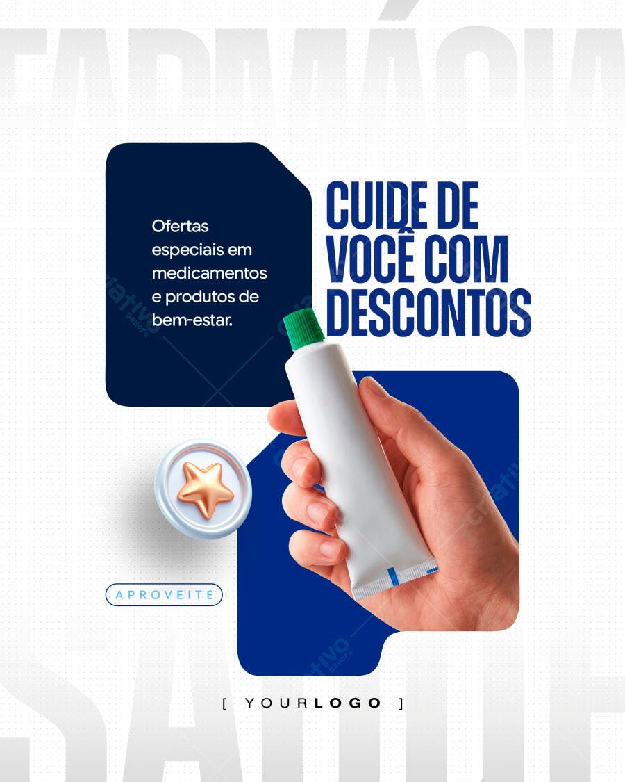 Post Instagram Farmácia Saúde Descontos PSD Editável