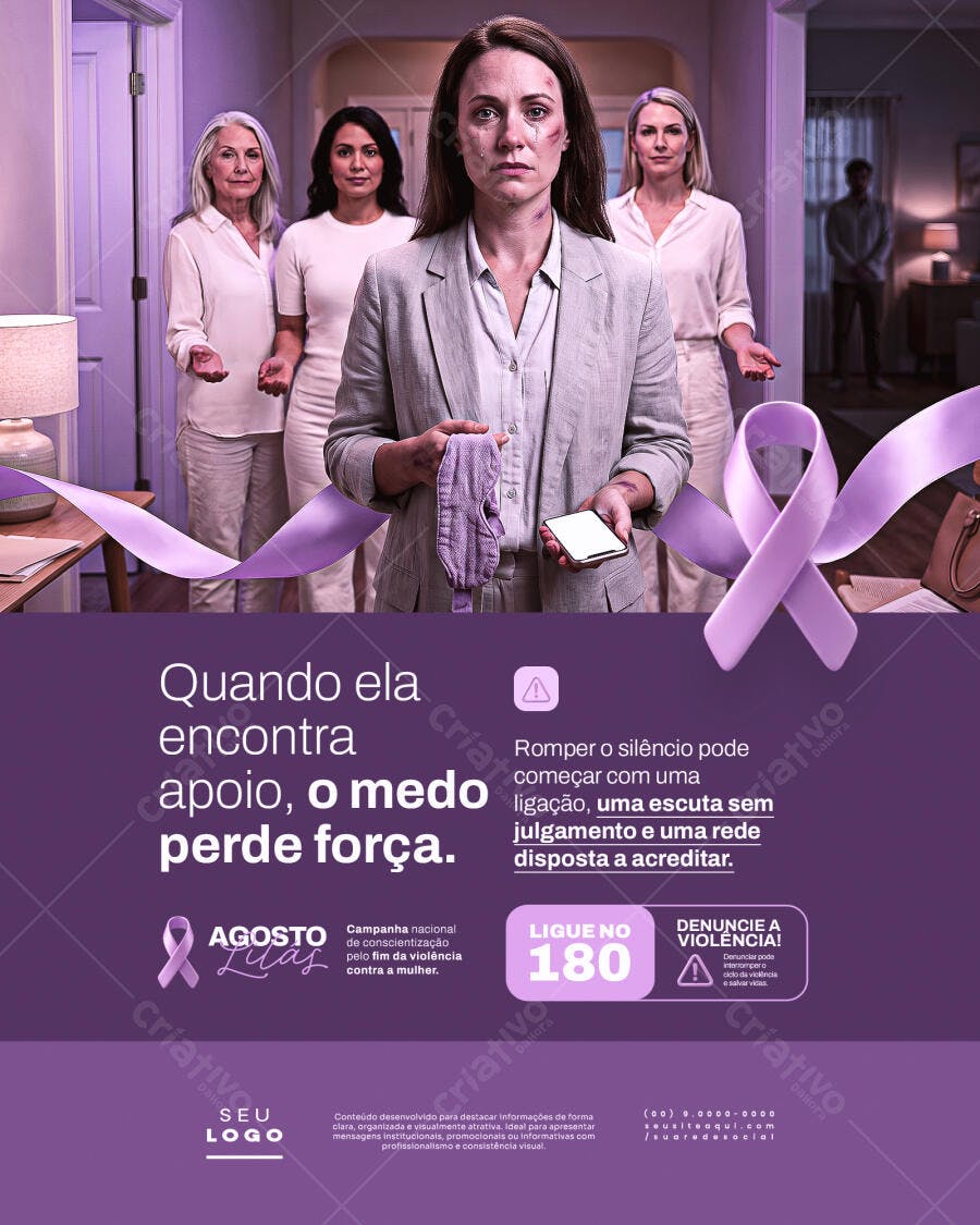 Post Agosto Lilás Violência Contra Mulher PSD Editável