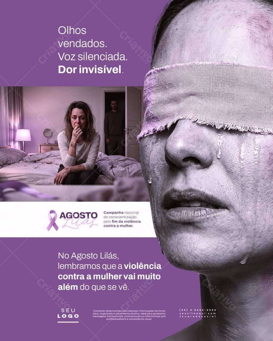 Post Instagram Agosto Lilás Conscientização Violência Mulher PSD Editável