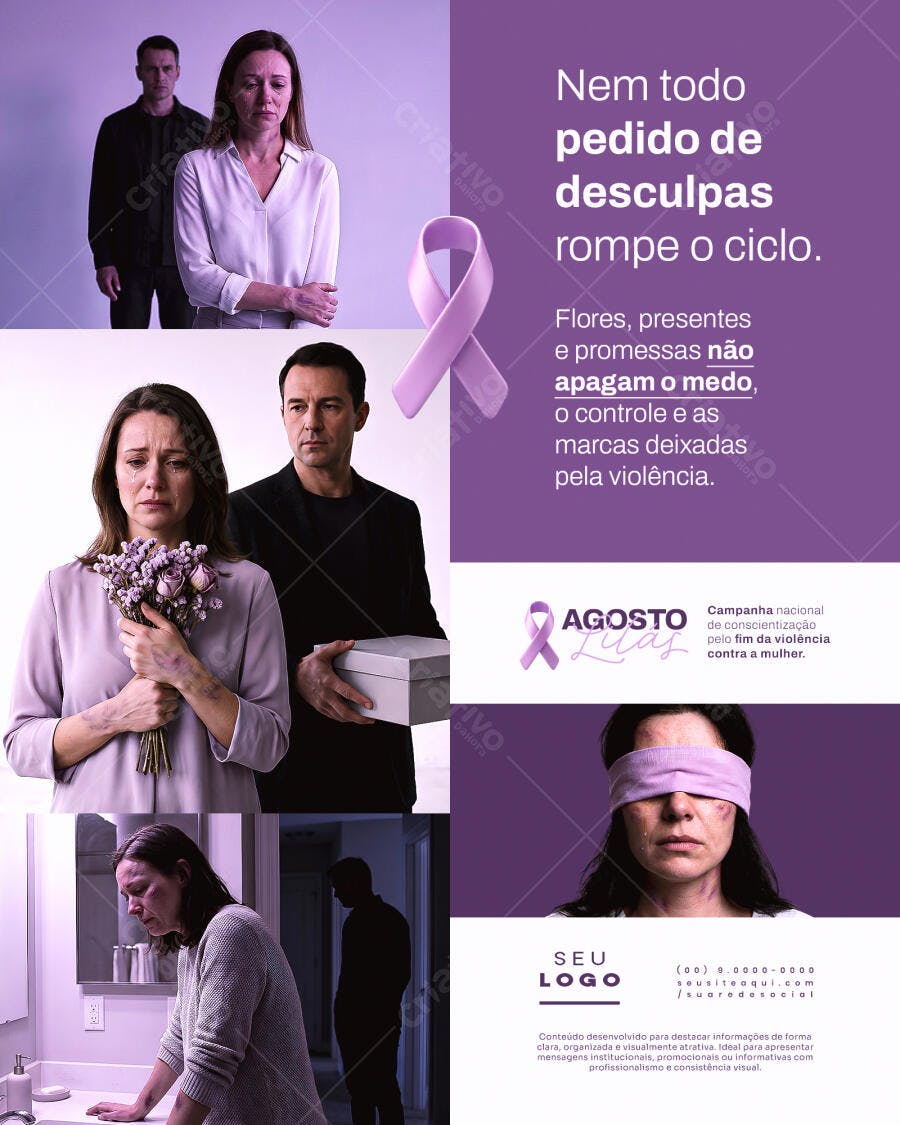 Post Instagram Agosto Lilás Violência Contra Mulher PSD Editável
