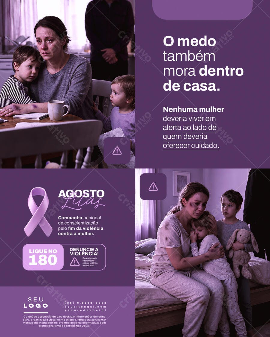 Post Instagram Agosto Lilás Violência Doméstica PSD Editável