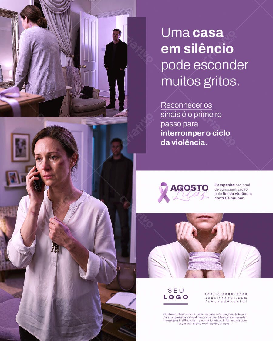 Post Instagram Agosto Lilás Violência Doméstica PSD Editável