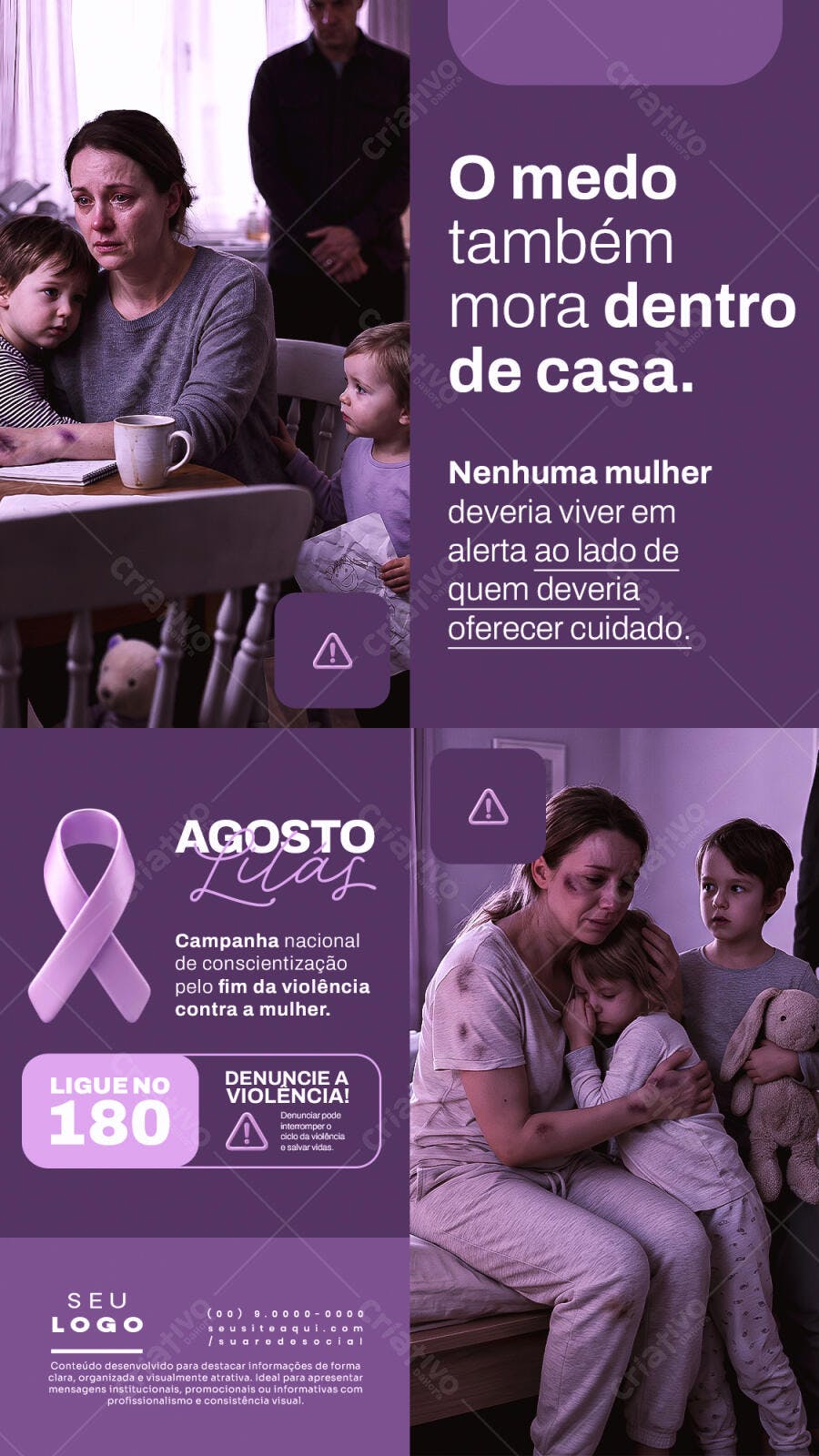 Post Instagram Agosto Lilás Violência Doméstica PSD Editável