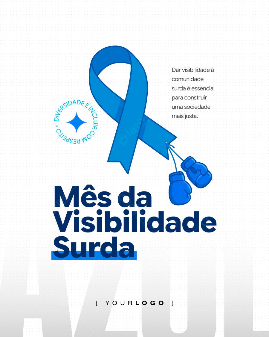 Post Mês da Visibilidade Surda Azul PSD Editável