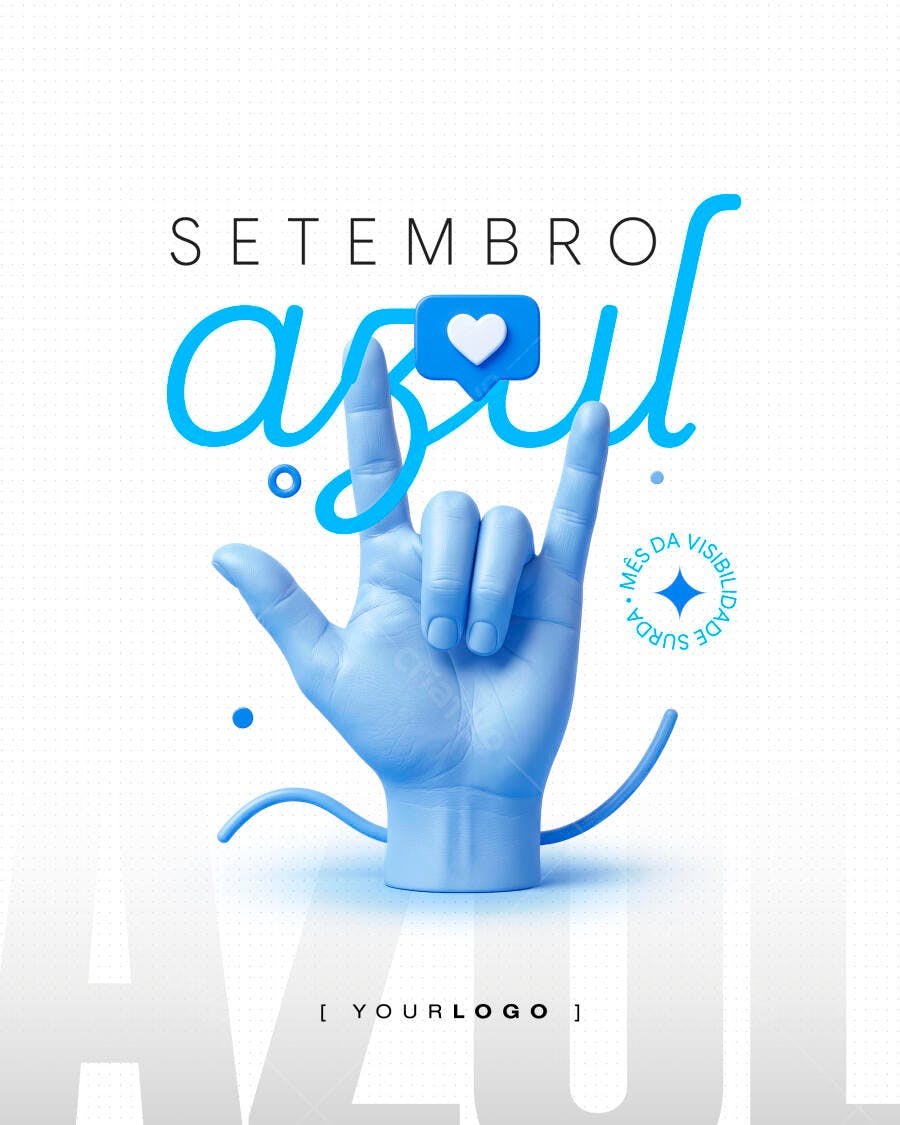 Post Setembro Azul Mês da Visibilidade Surda PSD Editável