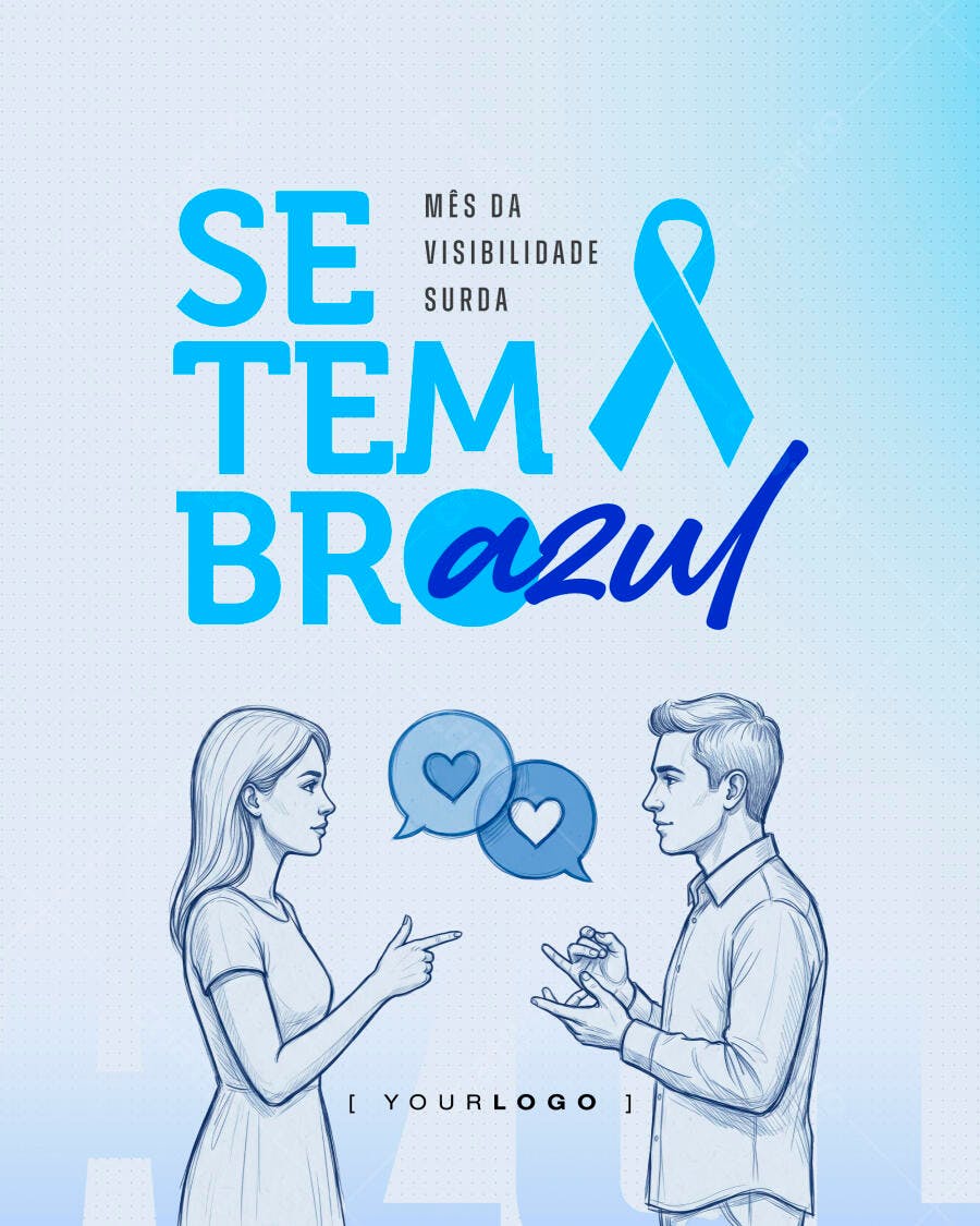 Post Setembro Azul Mês Visibilidade Surda PSD Editável