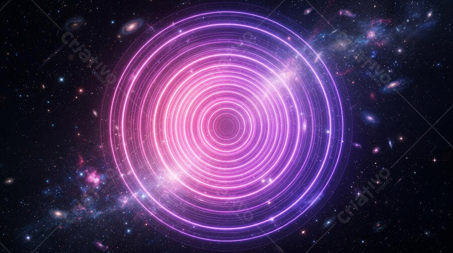 Círculos Neon Abstratos Fundo Espacial Galáxia Roxa Rosa
