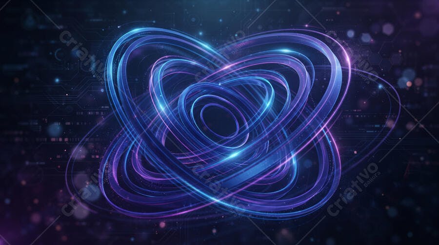 Foto Abstrata Anéis de Luz Neon Azul Roxo Fundo Escuro