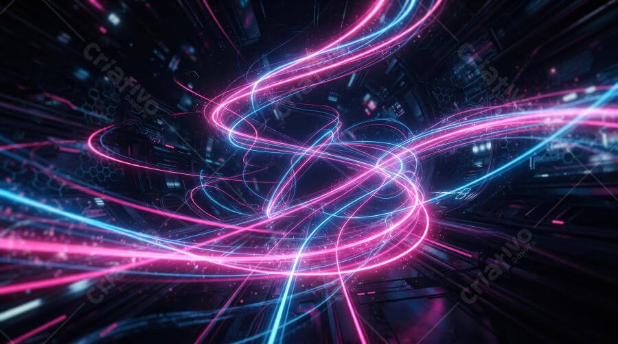 Foto Abstrata Linhas Neon Rosa Azul Túnel Digital Futurista