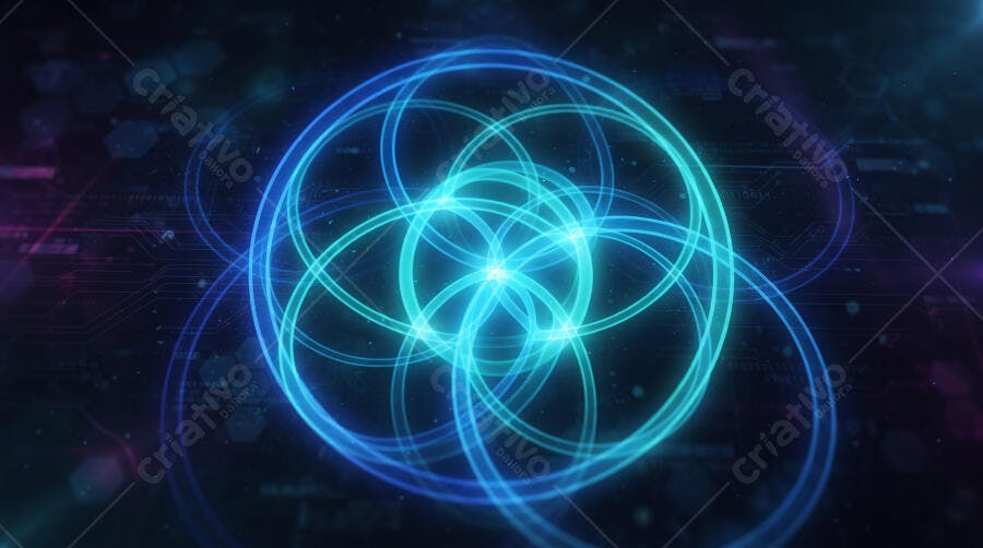 Foto Geometria Sagrada Semente da Vida Neon Azul Digital