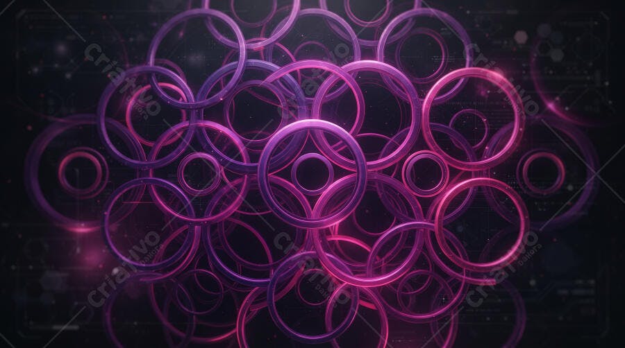 Fundo Abstrato Círculos Roxos e Rosas Brilhantes Tecnologia
