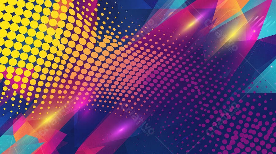 Fundo Abstrato Colorido Neon com Pontos e Formas Geométricas
