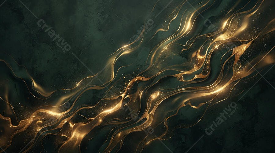 Fundo Abstrato Dourado Verde Escuro Ondas Brilho Luxo