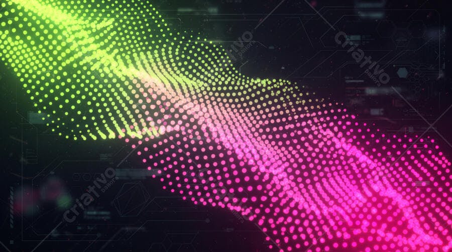 Fundo Abstrato Onda Digital Pontos Neon Verde Rosa