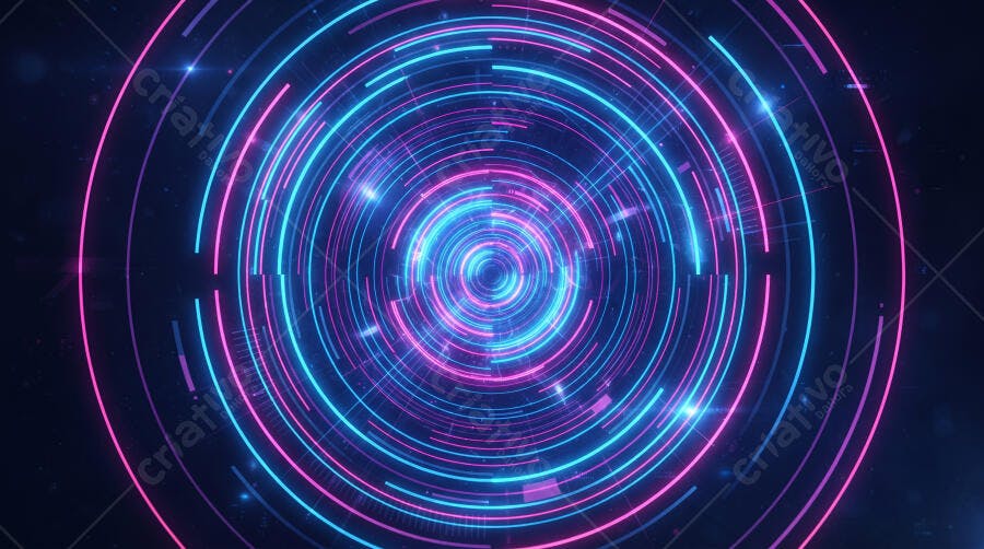 Fundo Abstrato Tecnológico Círculos Neon Azul Rosa Roxo