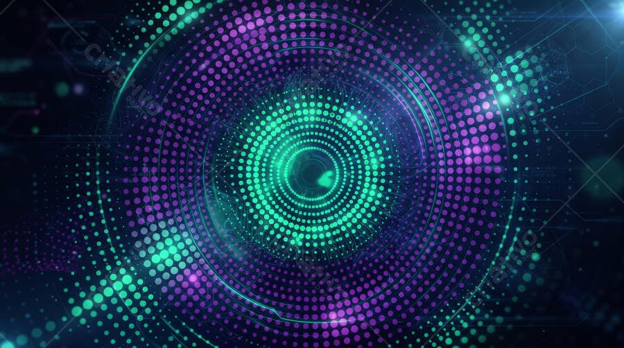 Fundo Abstrato Tecnológico Círculos Pontilhados Roxo Verde