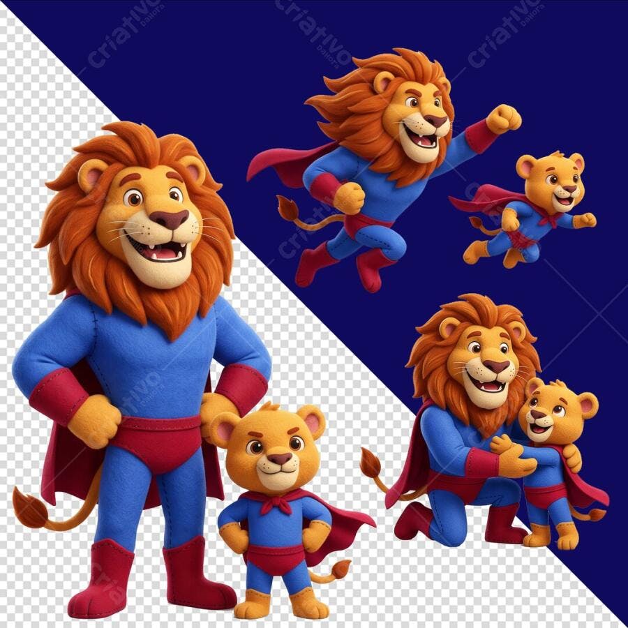 Ilustração 3D Leão Super-Herói Dia dos Pais PSD Editável