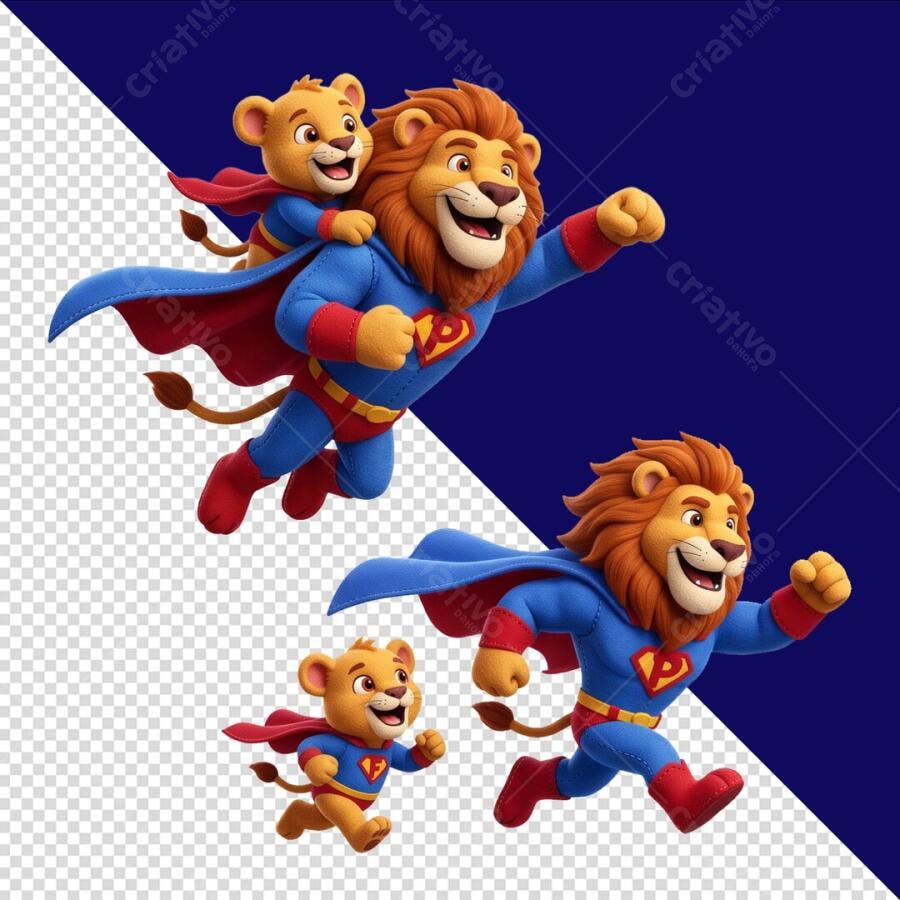 Ilustração Dia dos Pais Leão Super-Herói PSD Editável