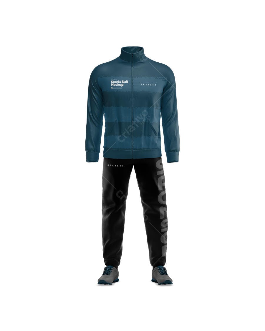 Mockup Agasalho Esportivo Jaqueta Calça Tênis Frontal Editável