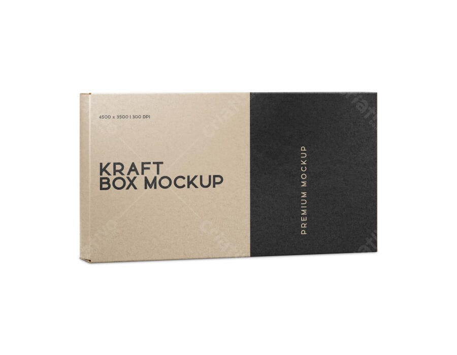 Mockup Caixa Kraft Retangular Fundo Branco Editável