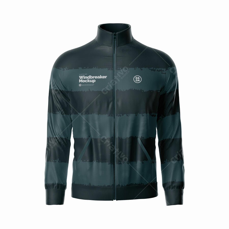 Mockup Jaqueta Corta Vento Masculina Frontal Fundo Branco Editável