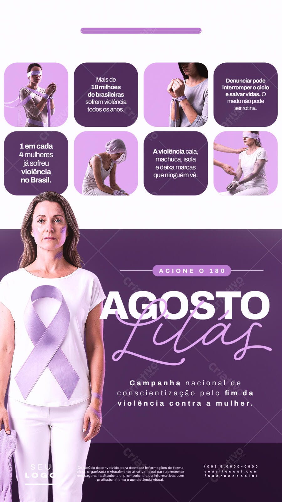 Post Instagram Agosto Lilás Conscientização PSD Editável