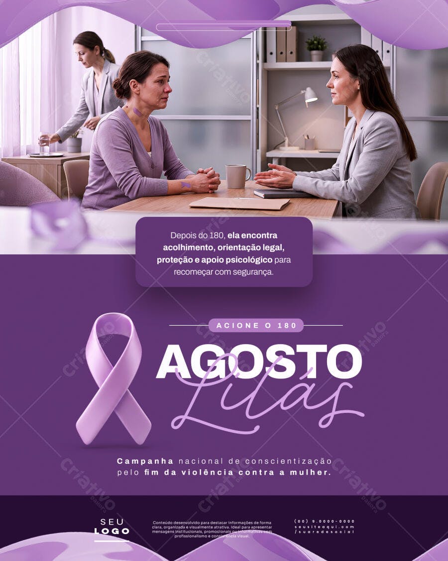 Post Instagram Agosto Lilás Conscientização PSD Editável