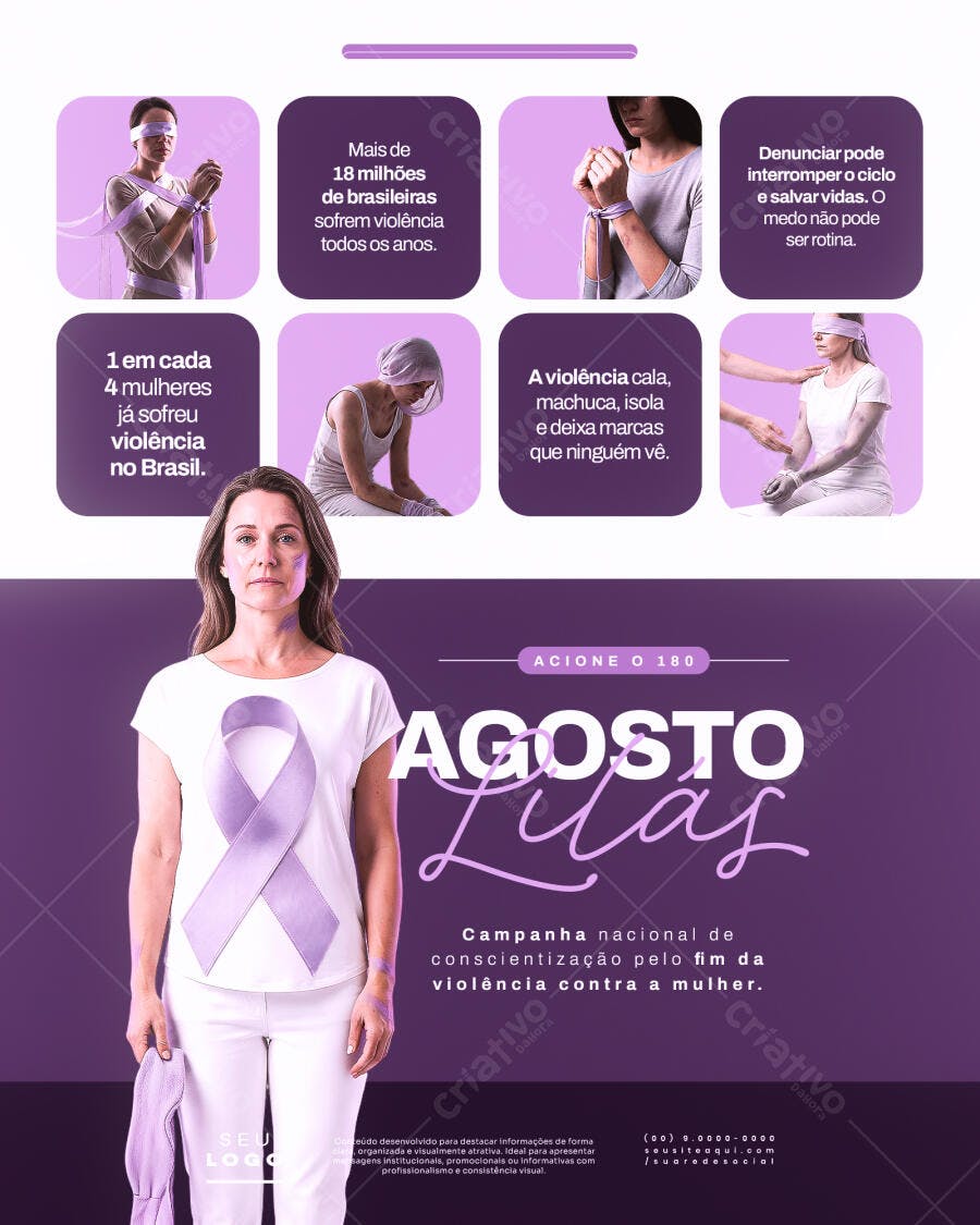 Post Instagram Agosto Lilás Conscientização PSD Editável
