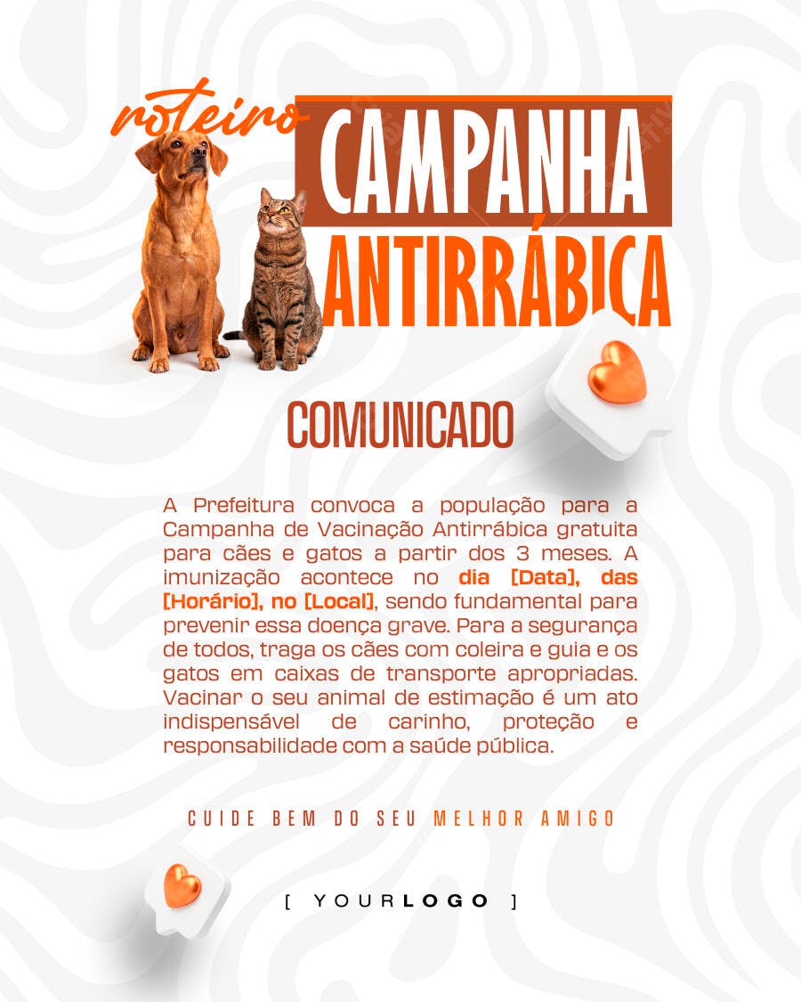 Post Instagram Campanha Antirrábica Pet Shop PSD Editável