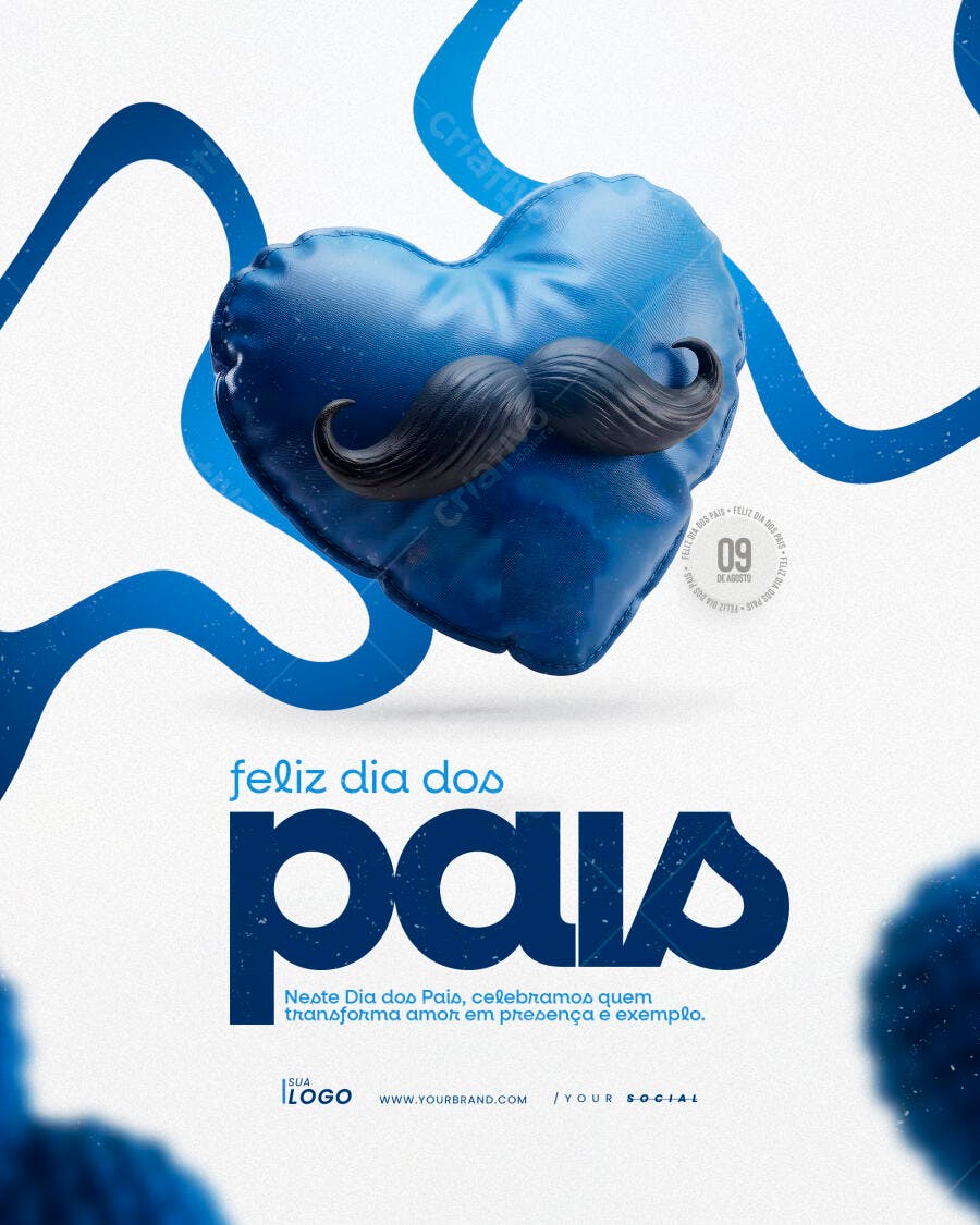 Post Instagram Dia dos Pais Coração Bigode PSD Editável