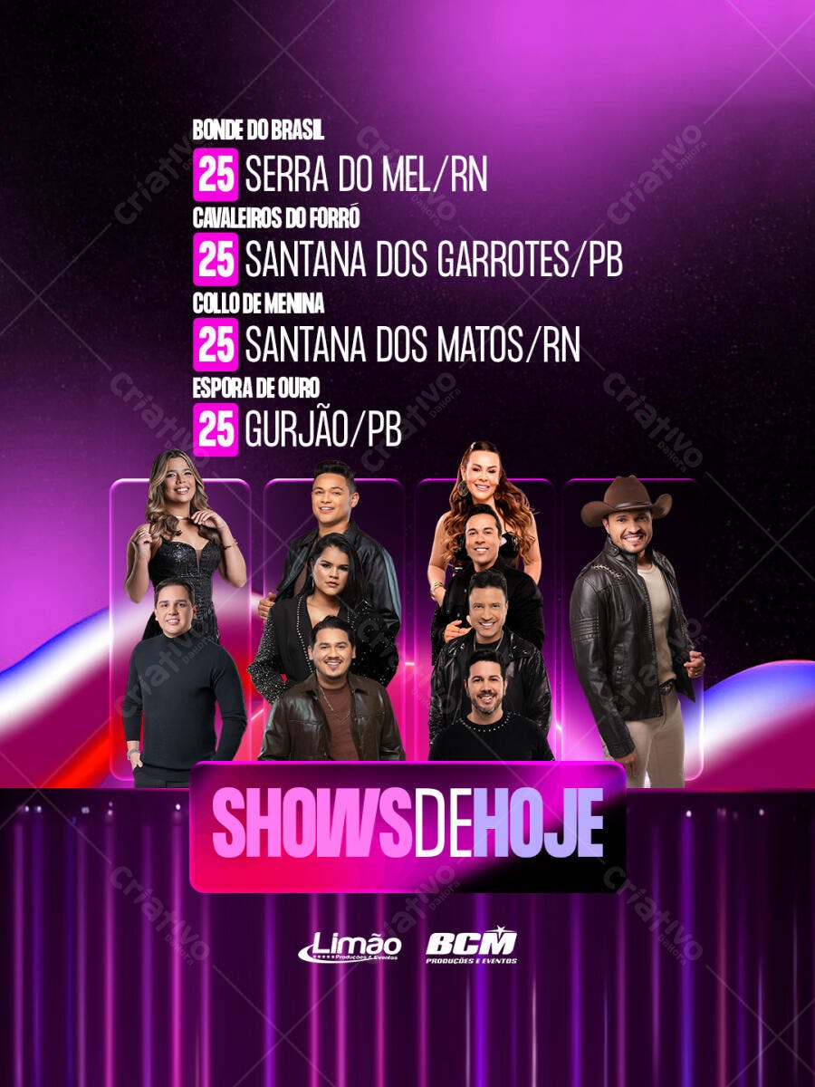 Post Instagram Shows de Hoje Eventos Musicais PSD Editável