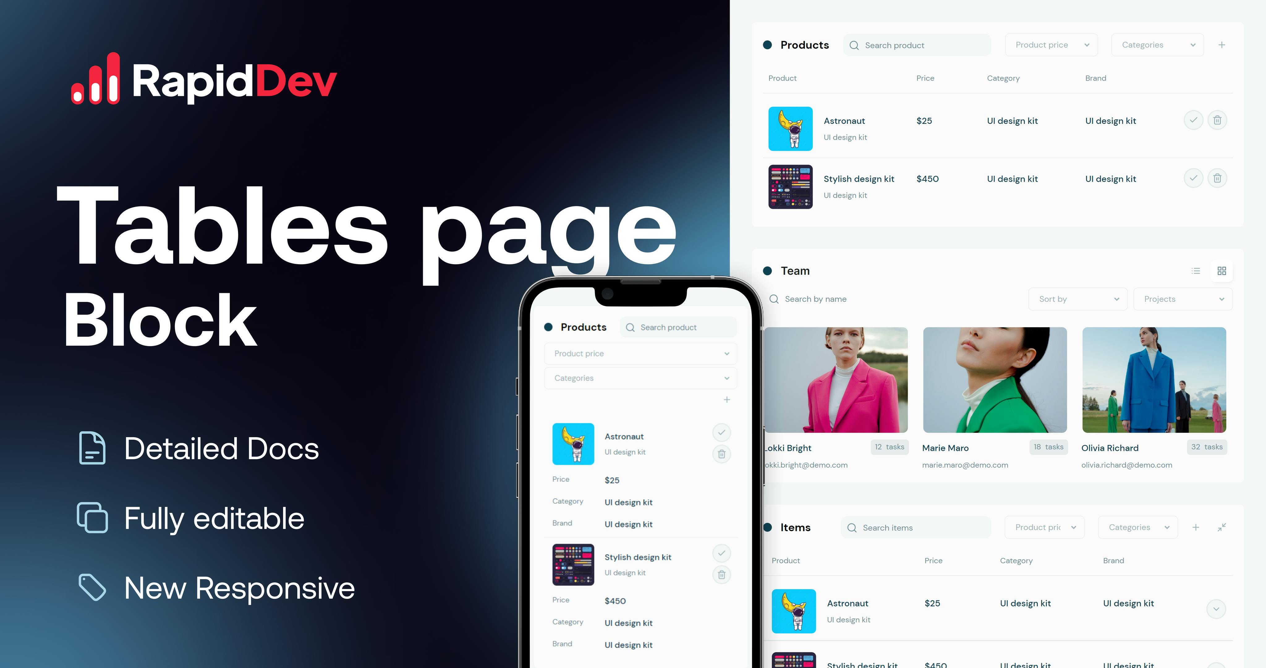 Tables Page block Template | Bubble