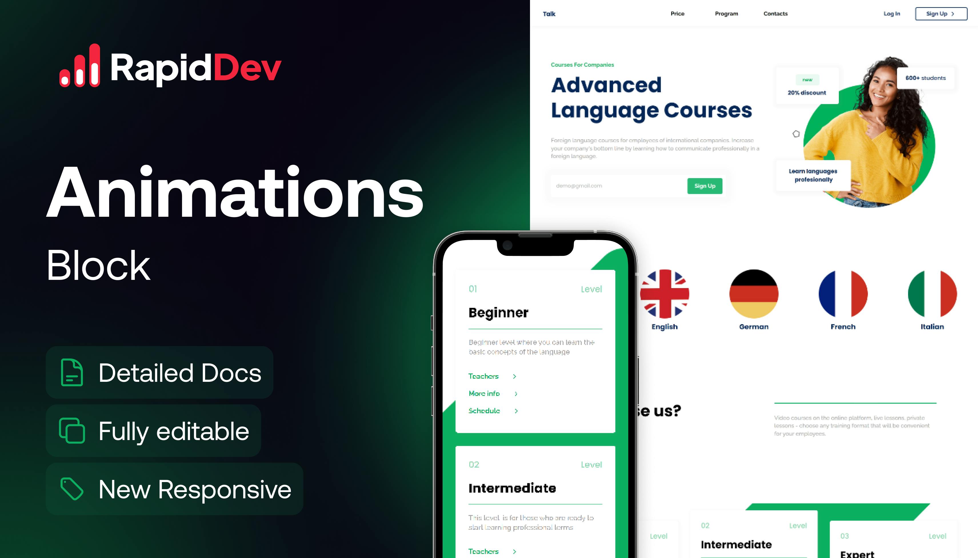 Animations landing page Template Bubble