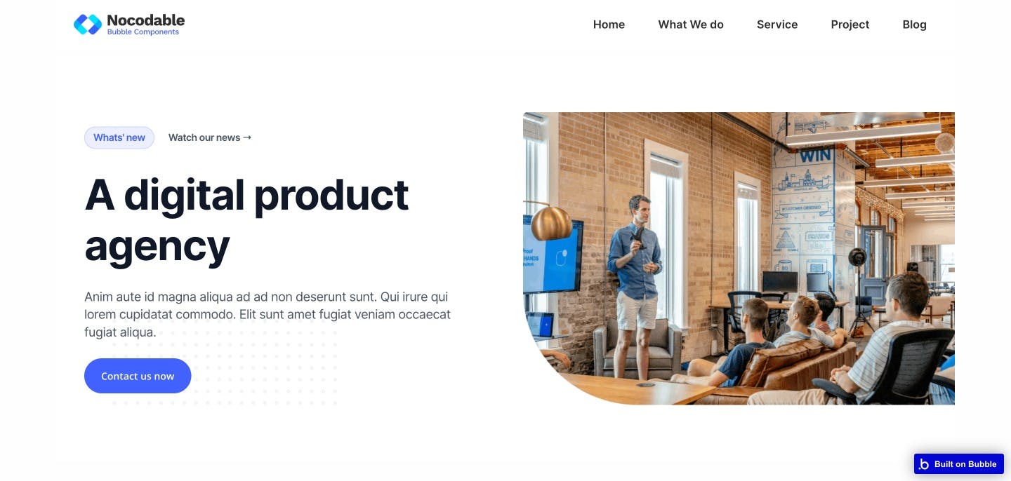 Landing Page Agency Template Bubble